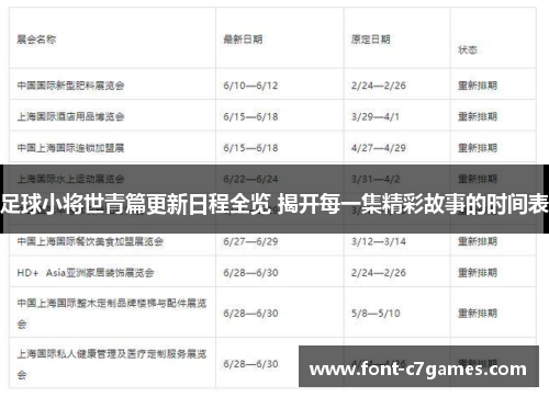 足球小将世青篇更新日程全览 揭开每一集精彩故事的时间表
